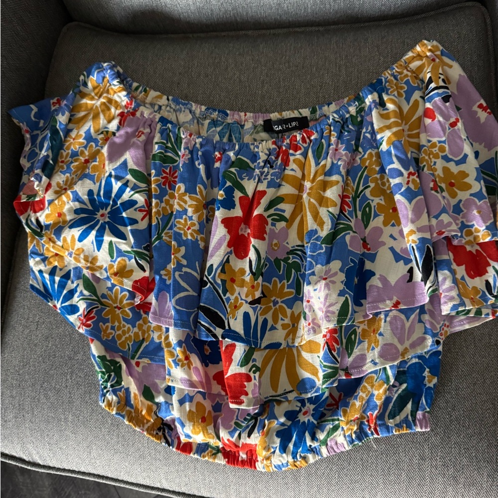 NWT Sugarlips Multicolor Ruffle One-Shoulder Crop Top - Picture 1 of 9